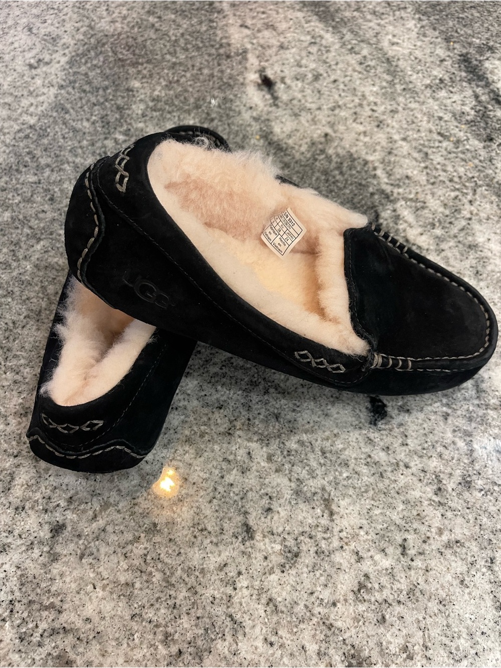 UGG Black Suede Shearling-Lined Moccasin Slippers - Picture 2 of 4